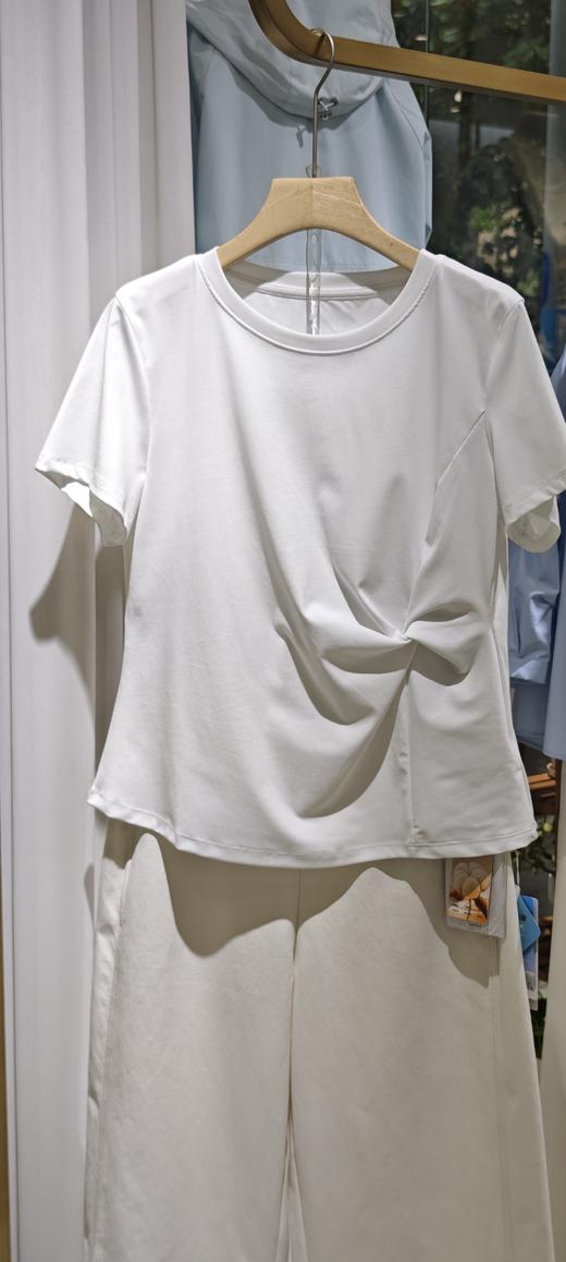 680W27新款长绒棉皱腰短袖T恤 商品图0