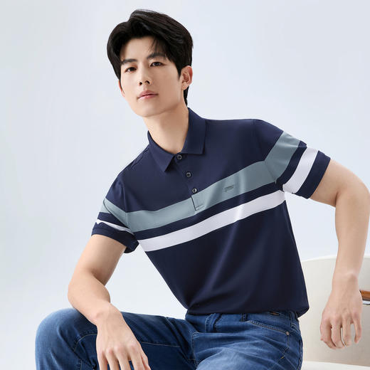 【条纹POLO衫】柒牌男装2026夏季新款弹力舒适经典商务短袖POLO衫 130T70160 商品图1