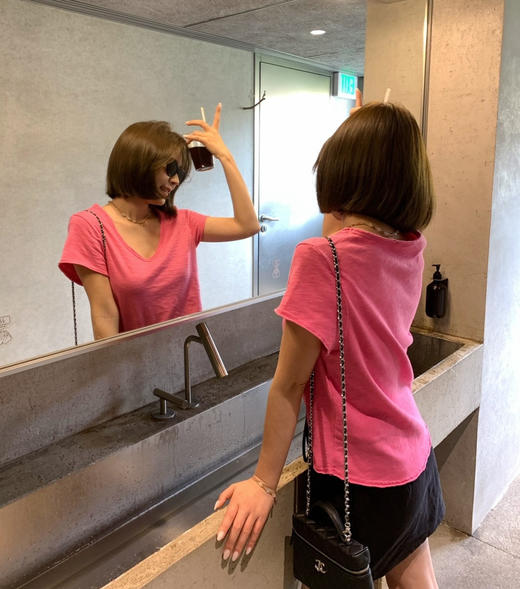 纯原章若楠朱珠同款 American Vintag*e 竹节棉磨毛破边V领短袖Tee 商品图9