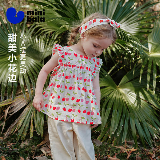 [纯棉]迷你巴拉巴拉女童短袖衬衫轻薄可爱花边甜美宝宝上衣2026夏 商品图1