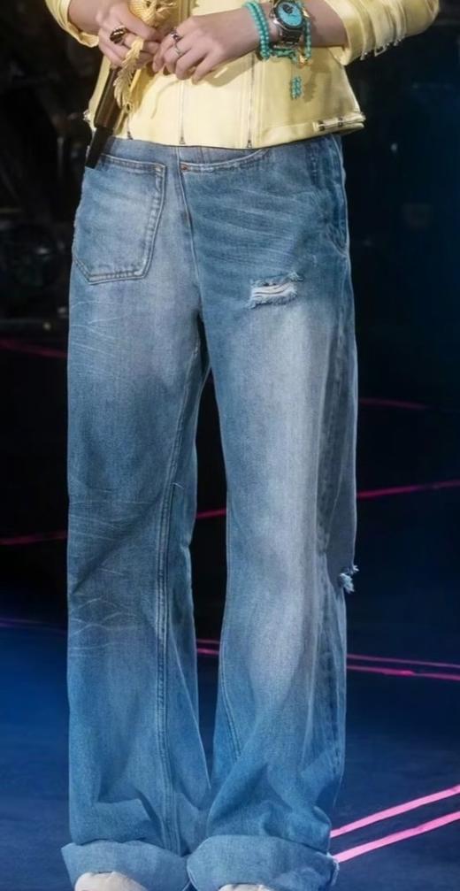 女款褶皱做旧高腰牛仔裤长裤la016 商品图3