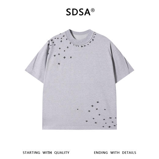 SDSA男装2026新款高贵轻奢潮牌撞色缝线圆领短袖T恤简约舒适上衣 商品图0