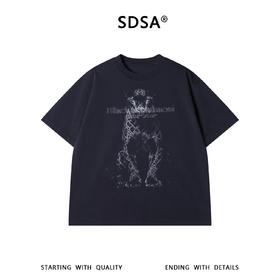 SDSA男装2026新款黑豹印花短袖T恤美式复古宽松圆领休闲上衣
