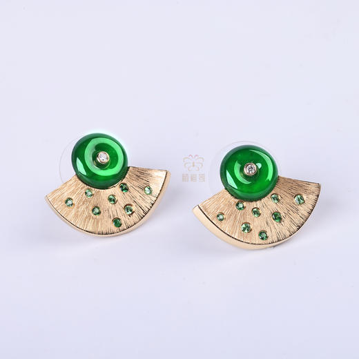 【圆满】绿翠金扇耳钉G2603120 商品图2