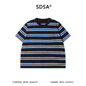 SDSA男装2026新款高贵轻奢时尚简约撞色条纹圆领短袖T恤宽松百搭