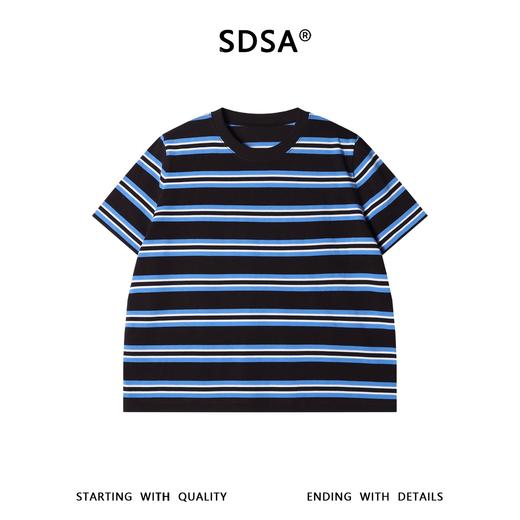 SDSA男装2026新款高贵轻奢时尚简约撞色条纹圆领短袖T恤宽松百搭 商品图0