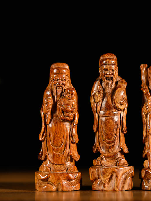 二十世纪	黄花梨木雕福禄寿人物摆件一组 商品图3