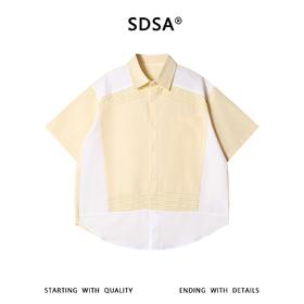 SDSA男装2026新款高贵轻奢美式复古拼接衬衫条纹撞色宽松短袖衬衫