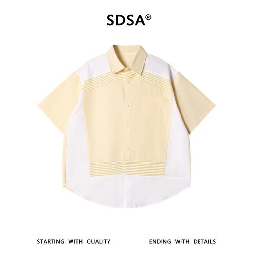 SDSA男装2026新款高贵轻奢美式复古拼接衬衫条纹撞色宽松短袖衬衫 商品图0