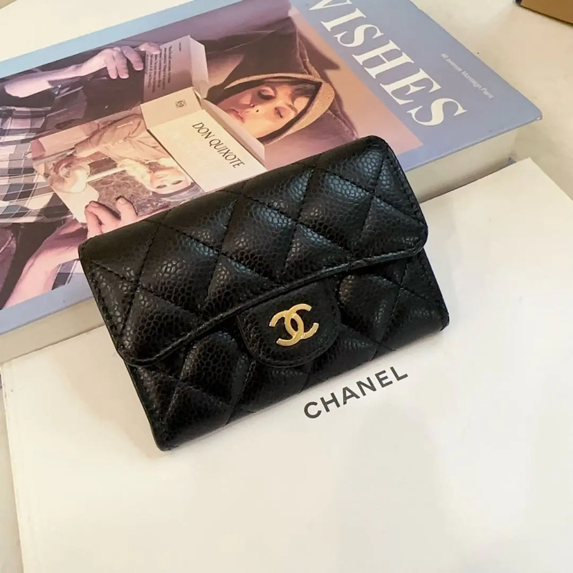 Chanel 黑金 荔枝纹牛皮 钱包
