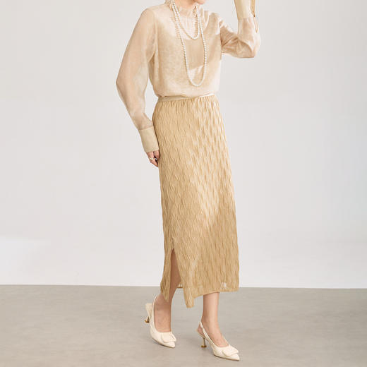 「高货wl」全新升级【铂金会员183/天猫249/差价66】(81249)洛诗琳玻璃纱亮丝修身半身裙2026新款时尚高腰显瘦直筒裙 商品图2