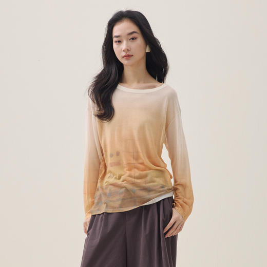 谜底针织衫长袖2026夏季新品一字肩复古时髦印花毛衣女262MZ0766 商品图0