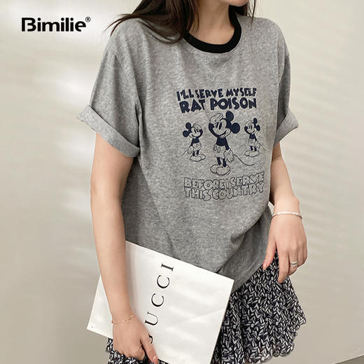 【7天左右发丨春夏百搭米奇T恤】韩系撞色领口，又甜又酷！慵懒舒服，柔软顺滑，亲肤无感0束缚！夏天百搭必备！【Bimilie-X】 商品图0