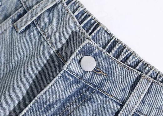 F040302春夏季新款宽松弯刀裤破洞高品质重工耐磨耐脏水洗情侣款直筒牛仔裤 商品图6