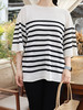 蓝白款预售7-10天，黑白款预售10-15天 【透气排汗 撞色条纹针织衫】宽松落肩版型遮肉显瘦 日本进口和纸纱抗皱免烫久穿不变形 商品缩略图12