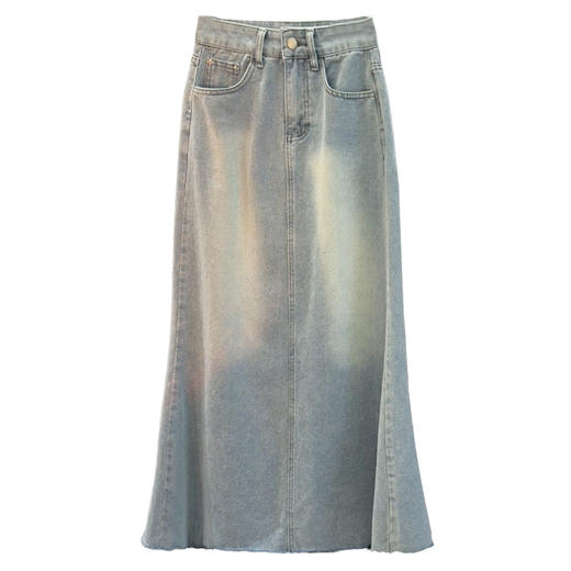 【复古鱼尾毛边牛仔裙】中长款春夏 新款半身长裙a字显瘦包臀裙 商品图1