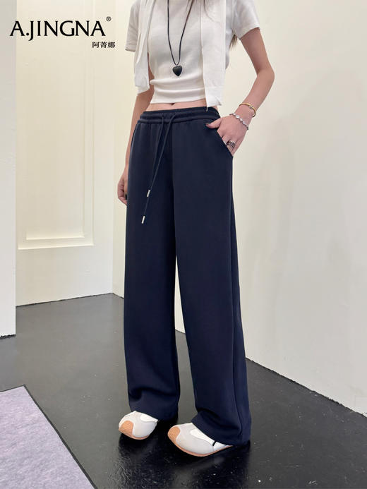 【直筒阔腿】阿菁娜春夏新款直筒阔腿裤修饰腿型遮胯腿粗抽绳松紧腰不勒腹F31C210036 商品图0