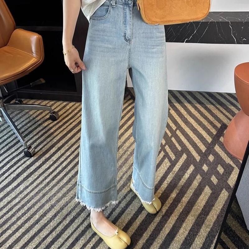 薄款蕾丝九分牛仔阔腿裤