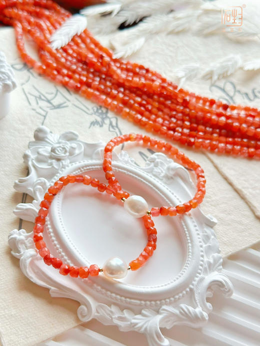 春日绽放 | 天然南红“方糖”巴洛克珍珠设计手链 商品图0