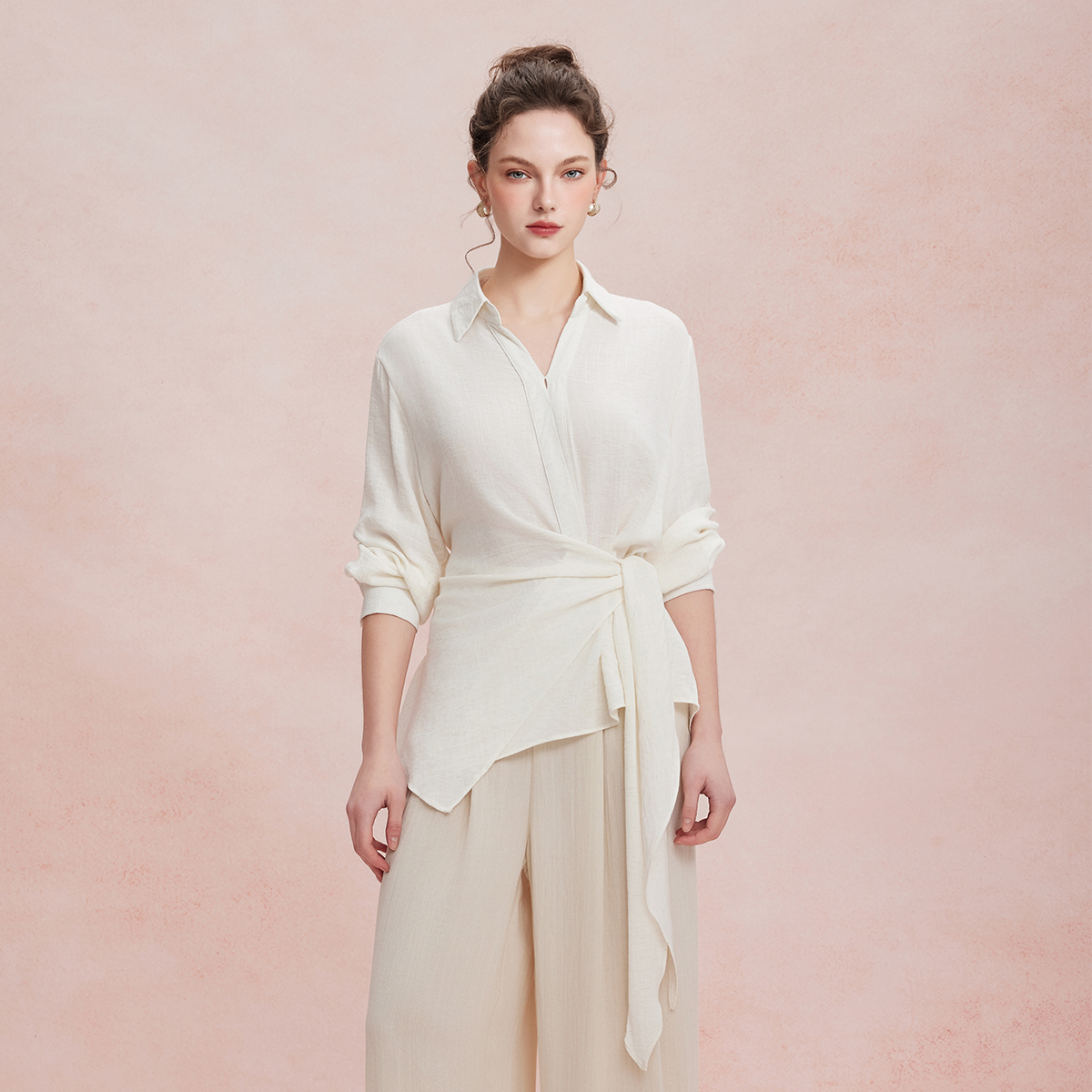 RF205斯尔丽26夏季新款廓形宽松下摆绑带显腰身挡胯长衬衫