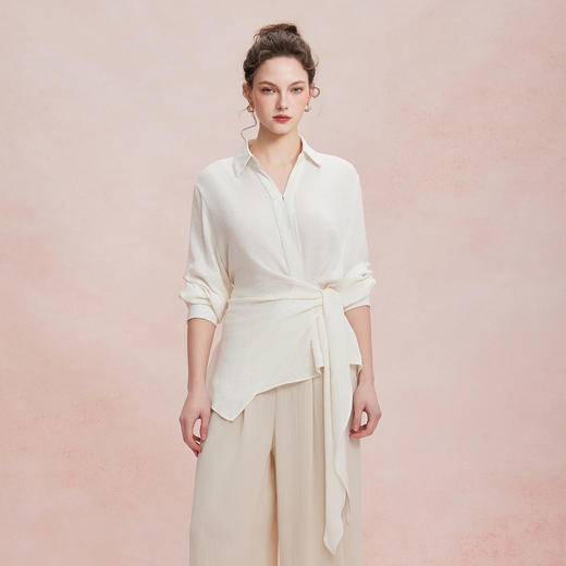 RF205斯尔丽26夏季新款廓形宽松下摆绑带显腰身挡胯长衬衫 商品图0