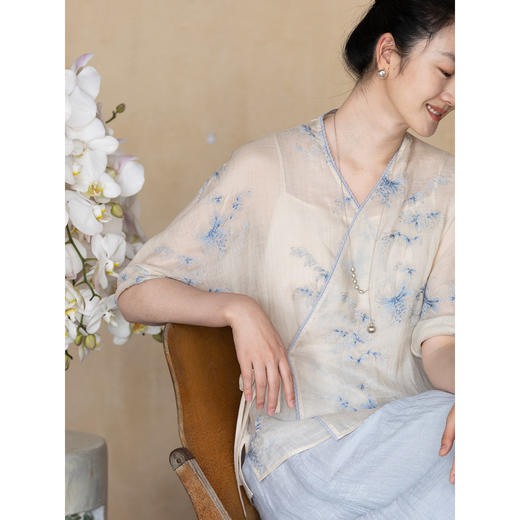 牧衣游原创 匹绣苎麻外套新款轻薄系带宽松质朴文艺复古开衫 遥里 商品图1