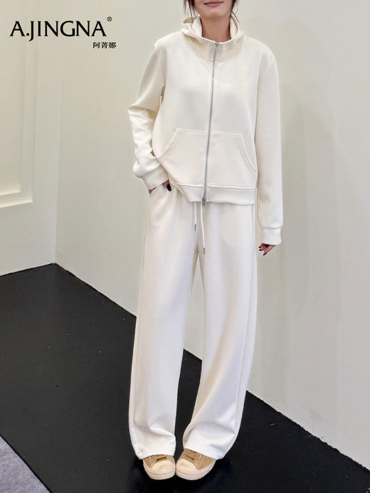 【立领外套】阿菁娜春夏新款万能日常外套可休闲可轻运动连帽双拉链设计简约纯色百搭不挑风格F31C307001 商品图2