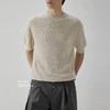老钱风简约慵懒舒适亚麻针织短袖春夏新款圆领亚麻冰丝T恤衫 商品缩略图1