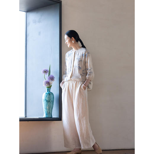 牧衣游原创 汉麻净色裤子女夏季轻薄舒爽宽松简约百搭休闲裤 雾漫 商品图1