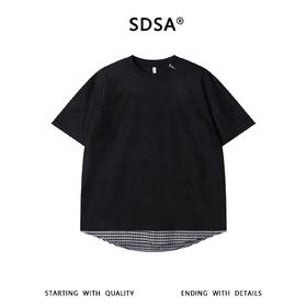 SDSA男装2026新款做旧假两件短袖T恤拼接下摆宽松圆领休闲上衣