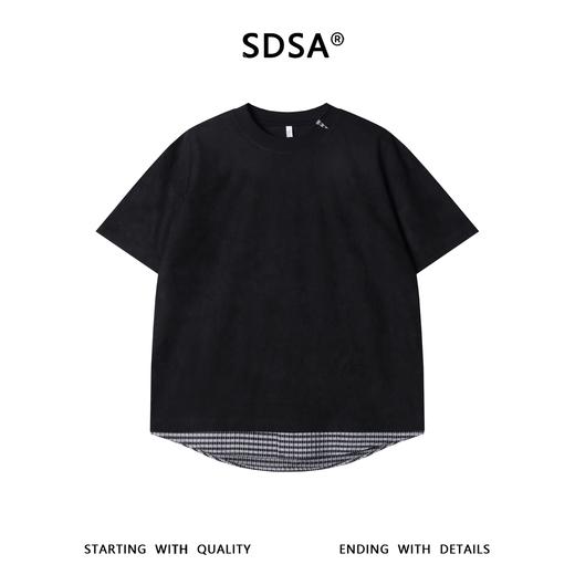 SDSA男装2026新款做旧假两件短袖T恤拼接下摆宽松圆领休闲上衣 商品图0