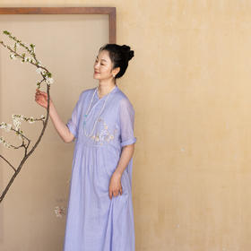 牧衣游原创 手工刺绣苎麻连衣裙女新款宽松轻薄古朴文艺长裙 云肆