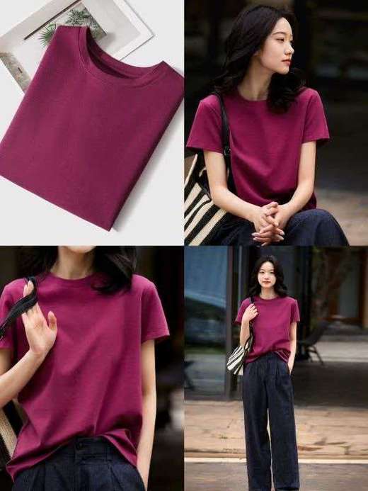 巨显白火龙果双面棉极简短袖T恤 商品图3