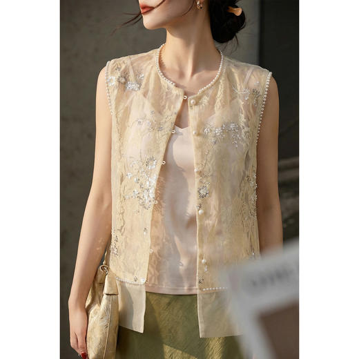 米思阳2026夏季新款新中式国风重工亮片钉珠圆领无袖马甲女轻奢小众上衣1244 商品图1