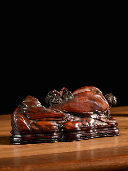 清	黄花梨雕松下对弈山子摆件 商品图2