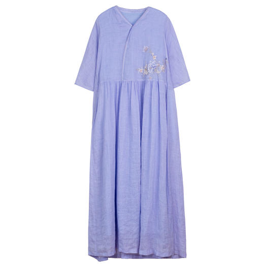 牧衣游原创 手工刺绣苎麻连衣裙女新款宽松轻薄古朴文艺长裙 云肆 商品图4