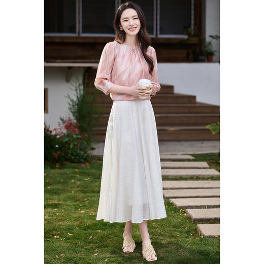 米思阳2026夏季高级感天丝亚麻印花衬衫优雅端庄气质小衫女1040 商品图4