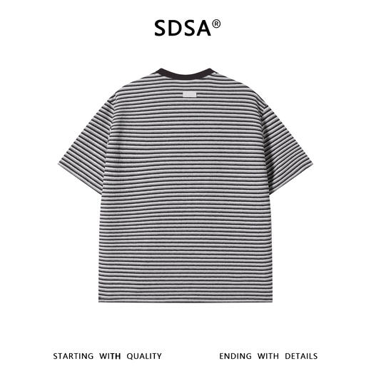 SDSA男装2026新款轻奢美式复古撞色领肌理感条纹宽松短袖T恤百搭 商品图1