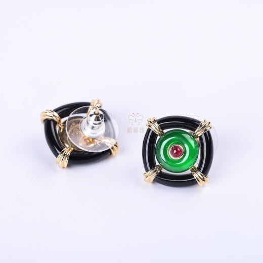 【四方纳福】翡翠耳钉黑G2603121 商品图4