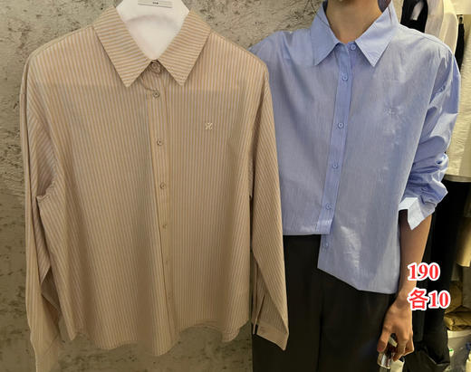 【门店同款】ENJOY春季字母刺绣竖条纹衬衣 161743796 商品图0