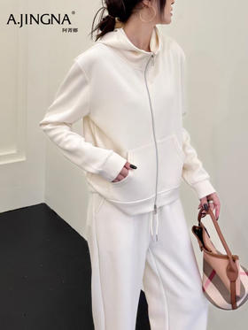 【立领外套】阿菁娜春夏新款万能日常外套可休闲可轻运动连帽双拉链设计简约纯色百搭不挑风格F31C307001