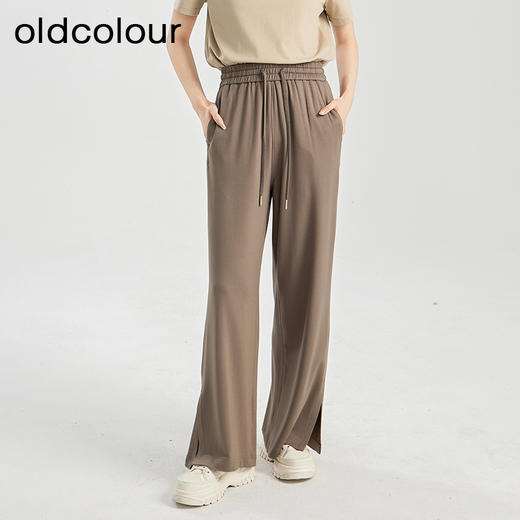 oldcolour夏季新款垂感高腰松紧系带直筒通勤休闲长裤女BR230705A1 商品图0