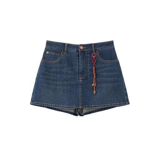 谜底撞色车缝牛仔裤短裤2026夏季新品编织绳饰挂件A型女262MJ0465 商品图4