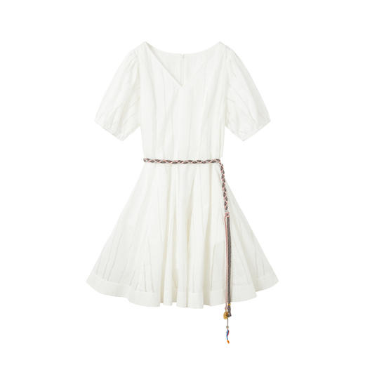 谜底V领连衣裙短袖2026夏季新品泡泡袖少女感编织腰带女262ML0530 商品图4