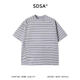 SDSA男装2026新款高贵轻奢韩系撞色条纹小标圆领短袖T恤百搭上衣
