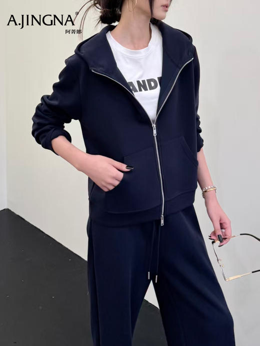 【立领外套】阿菁娜春夏新款万能日常外套可休闲可轻运动连帽双拉链设计简约纯色百搭不挑风格F31C307001 商品图6