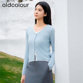 oldcolour纯色薄款针织衫外套春季新款修身弹性V领通勤简约上衣女Q190515A1