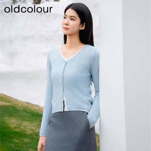 oldcolour纯色薄款针织衫外套春季新款修身弹性V领通勤简约上衣女Q190515A1 商品图0