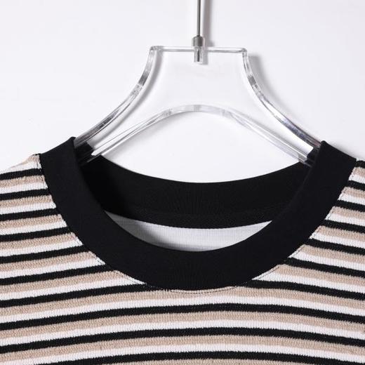 SDSA男装2026新款轻奢美式复古撞色领肌理感条纹宽松短袖T恤百搭 商品图1