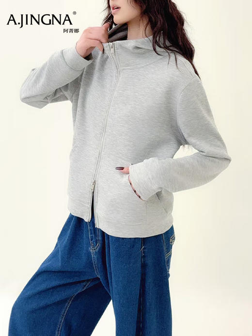 【立领外套】阿菁娜春夏新款万能日常外套可休闲可轻运动连帽双拉链设计简约纯色百搭不挑风格F31C307001 商品图4